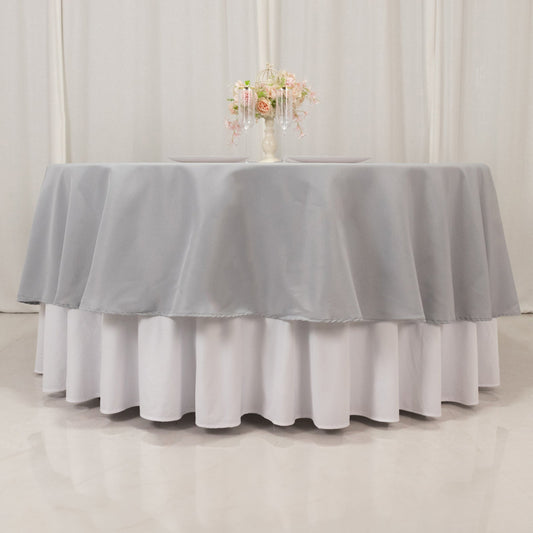 Premium Polyester 90" Round Tablecloth Silver - Stain and Wrinkle - Resistant Design with 220GSM Thickness Table Cover - Bell Racket Store