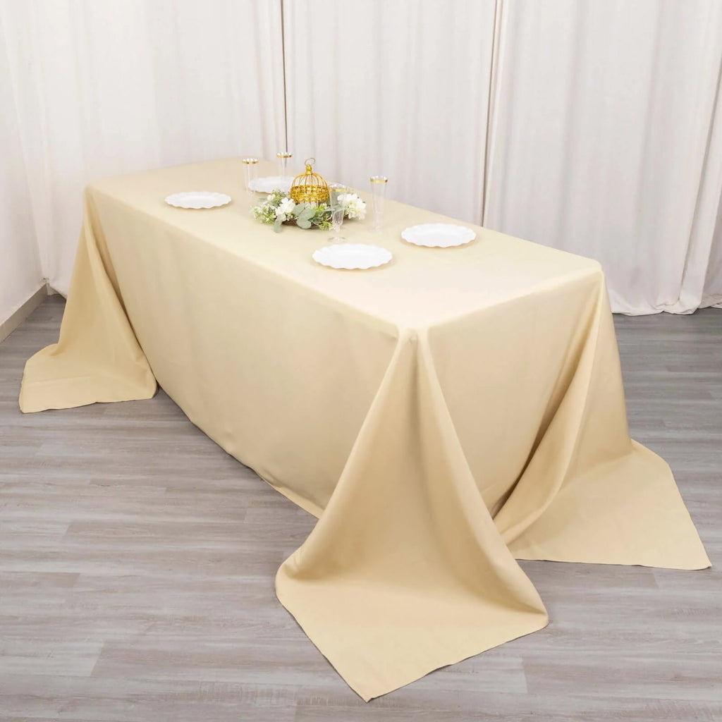 Premium Polyester 90"x132" Rectangle Tablecloth Beige - Seamless 220GSM Stain - Resistant Table Cover - Bell Racket Store