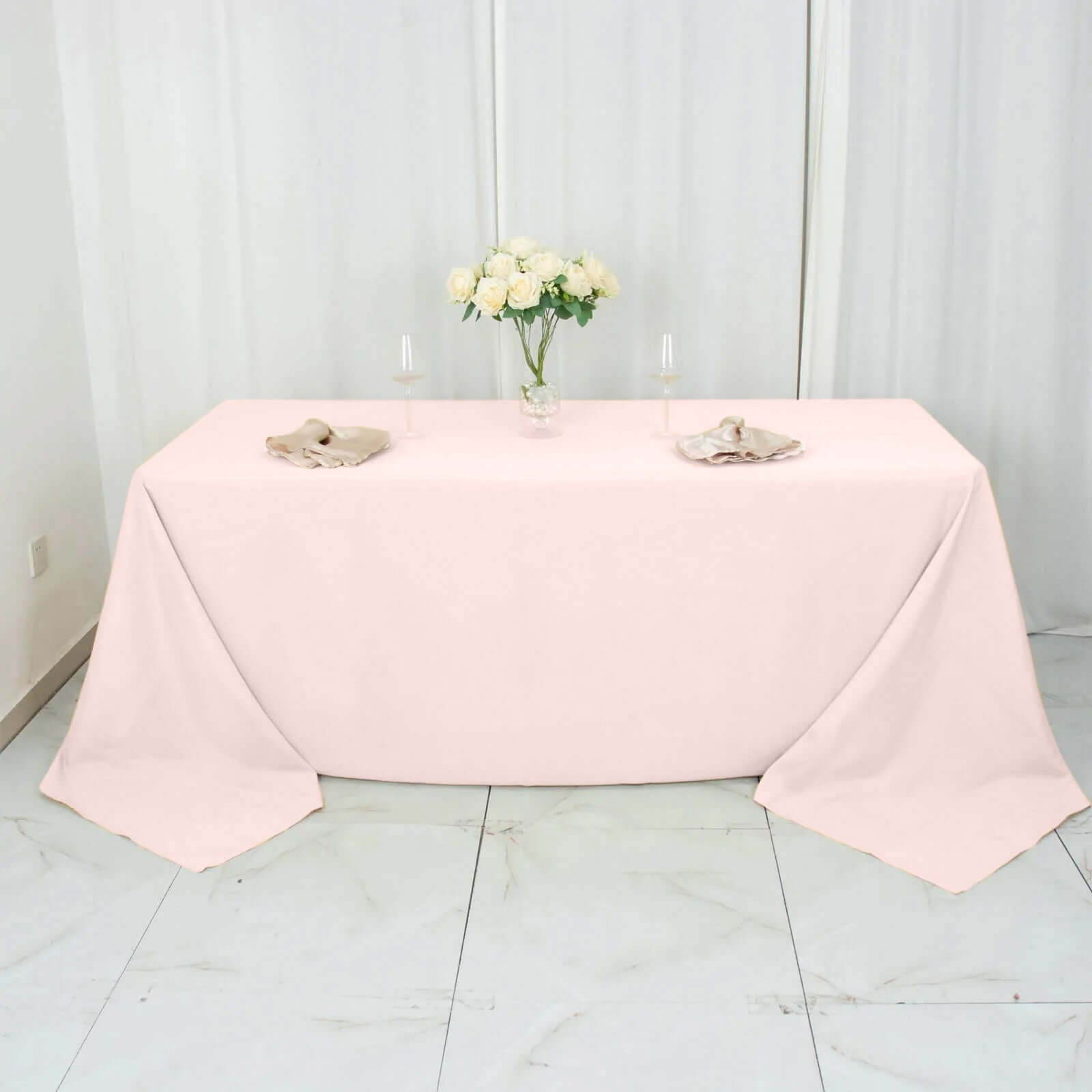 Premium Polyester 90"x132" Rectangle Tablecloth Blush - Seamless 220GSM Stain - Resistant Table Cover - Bell Racket Store