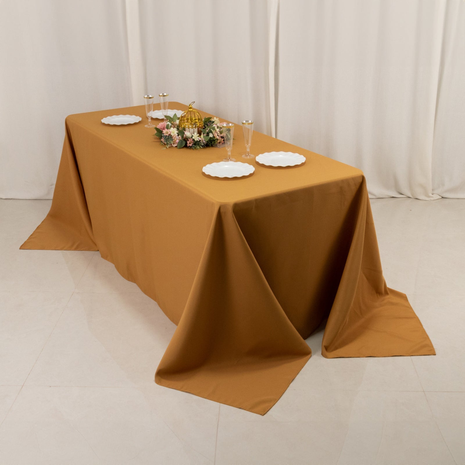Premium Polyester 90"x132" Rectangle Tablecloth Gold - Seamless 220GSM Stain - Resistant Design for Luxurious Events - Bell Racket Store