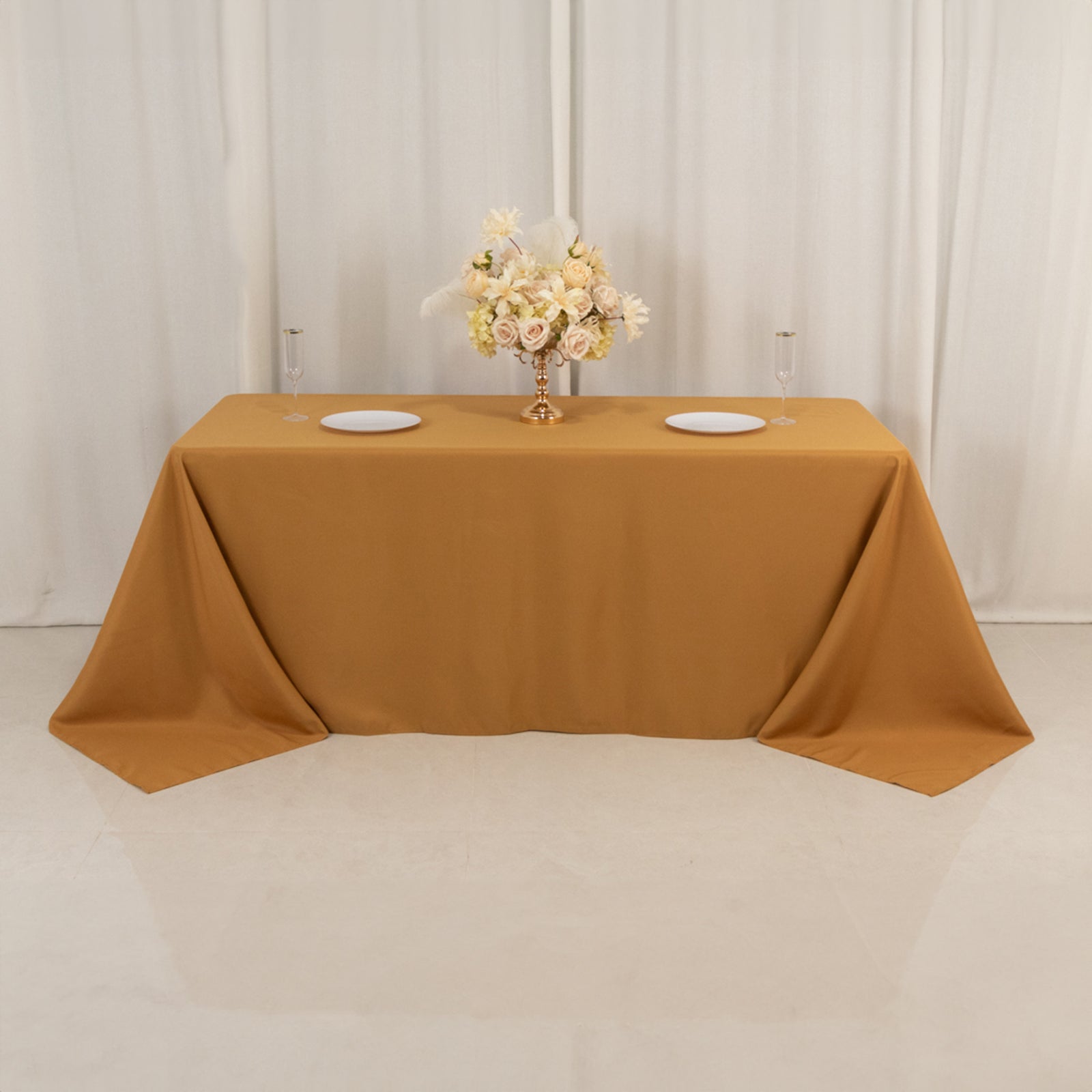 Premium Polyester 90"x132" Rectangle Tablecloth Gold - Seamless 220GSM Stain - Resistant Design for Luxurious Events - Bell Racket Store