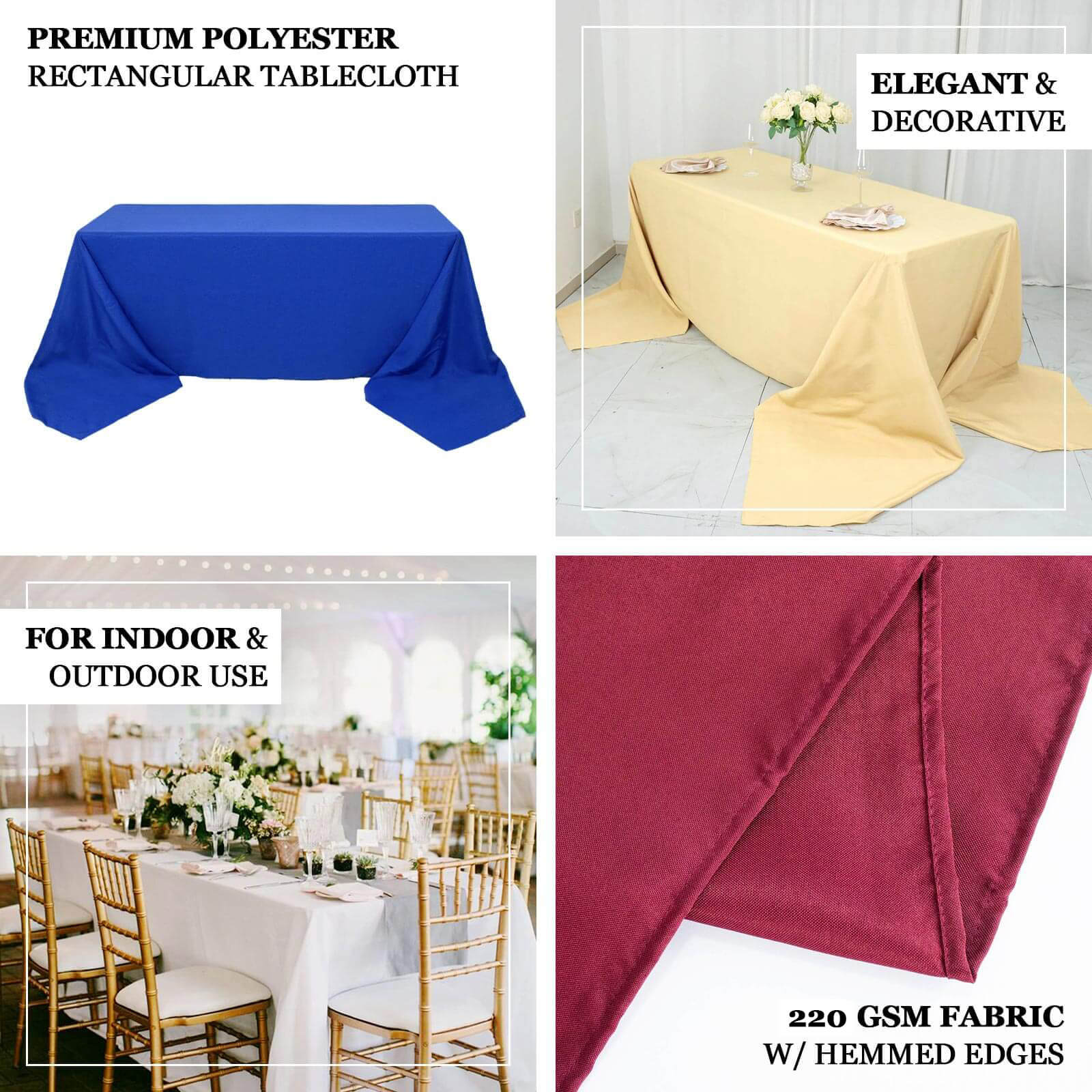Premium Polyester 90"x132" Rectangle Tablecloth Nude - Seamless 220GSM Stain - Resistant Table Cover - Bell Racket Store