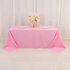 Premium Polyester 90"x132" Rectangle Tablecloth Pink - Seamless 220GSM Stain - Resistant Table Cover - Bell Racket Store