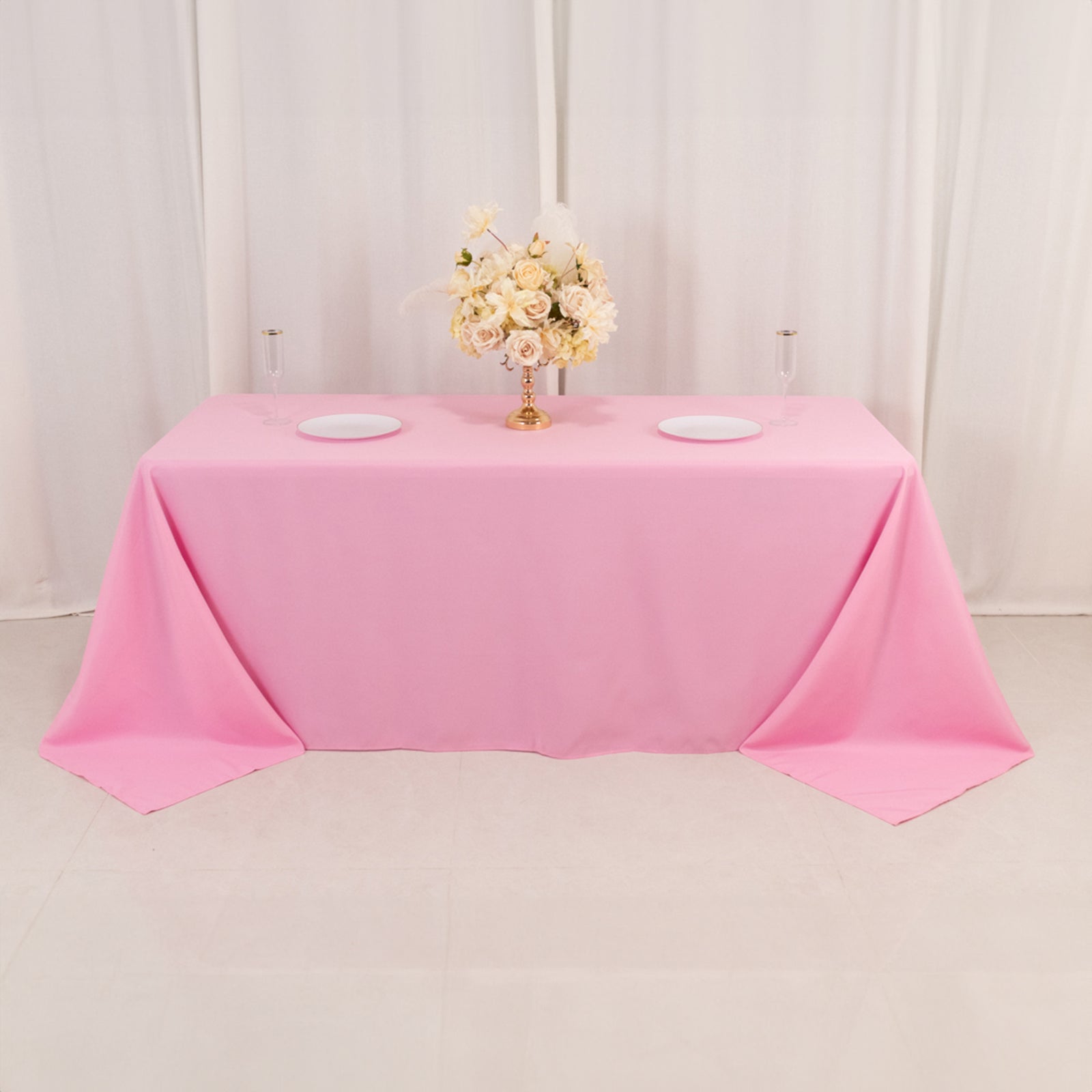 Premium Polyester 90"x132" Rectangle Tablecloth Pink - Seamless 220GSM Stain - Resistant Table Cover - Bell Racket Store