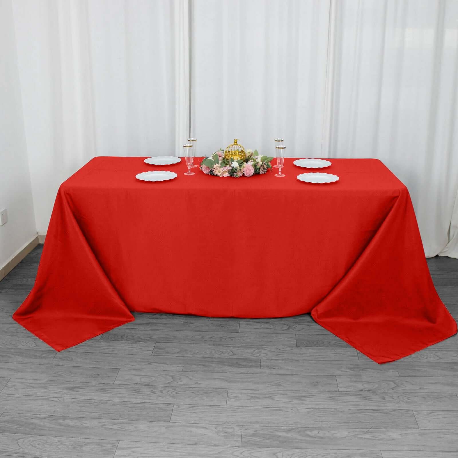 Premium Polyester 90"x132" Rectangle Tablecloth Red - Seamless 220GSM Stain - Resistant Table Cover - Bell Racket Store