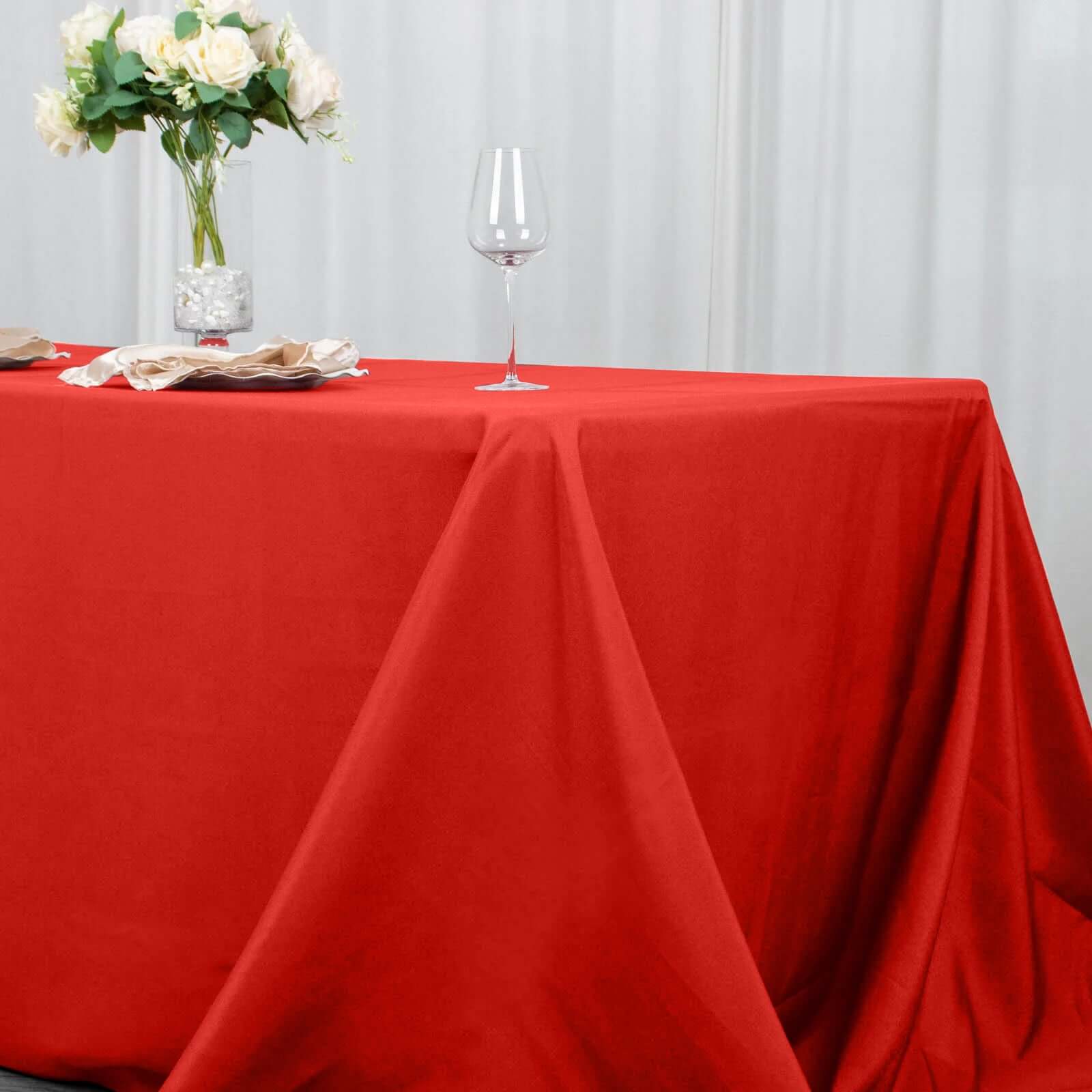Premium Polyester 90"x132" Rectangle Tablecloth Red - Seamless 220GSM Stain - Resistant Table Cover - Bell Racket Store