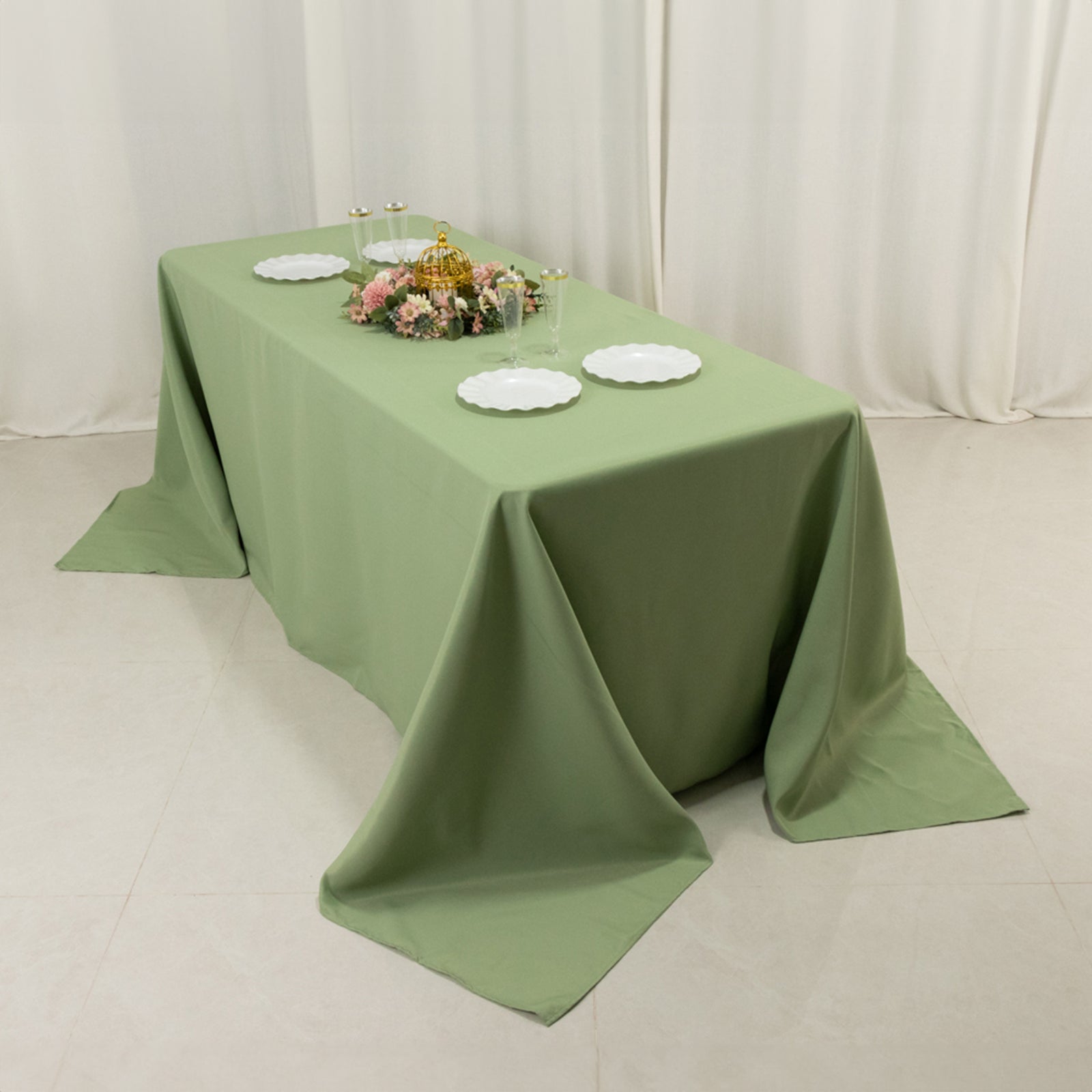 Premium Polyester 90"x132" Rectangle Tablecloth Sage Green - Seamless 220GSM Stain - Resistant Table Cover - Bell Racket Store