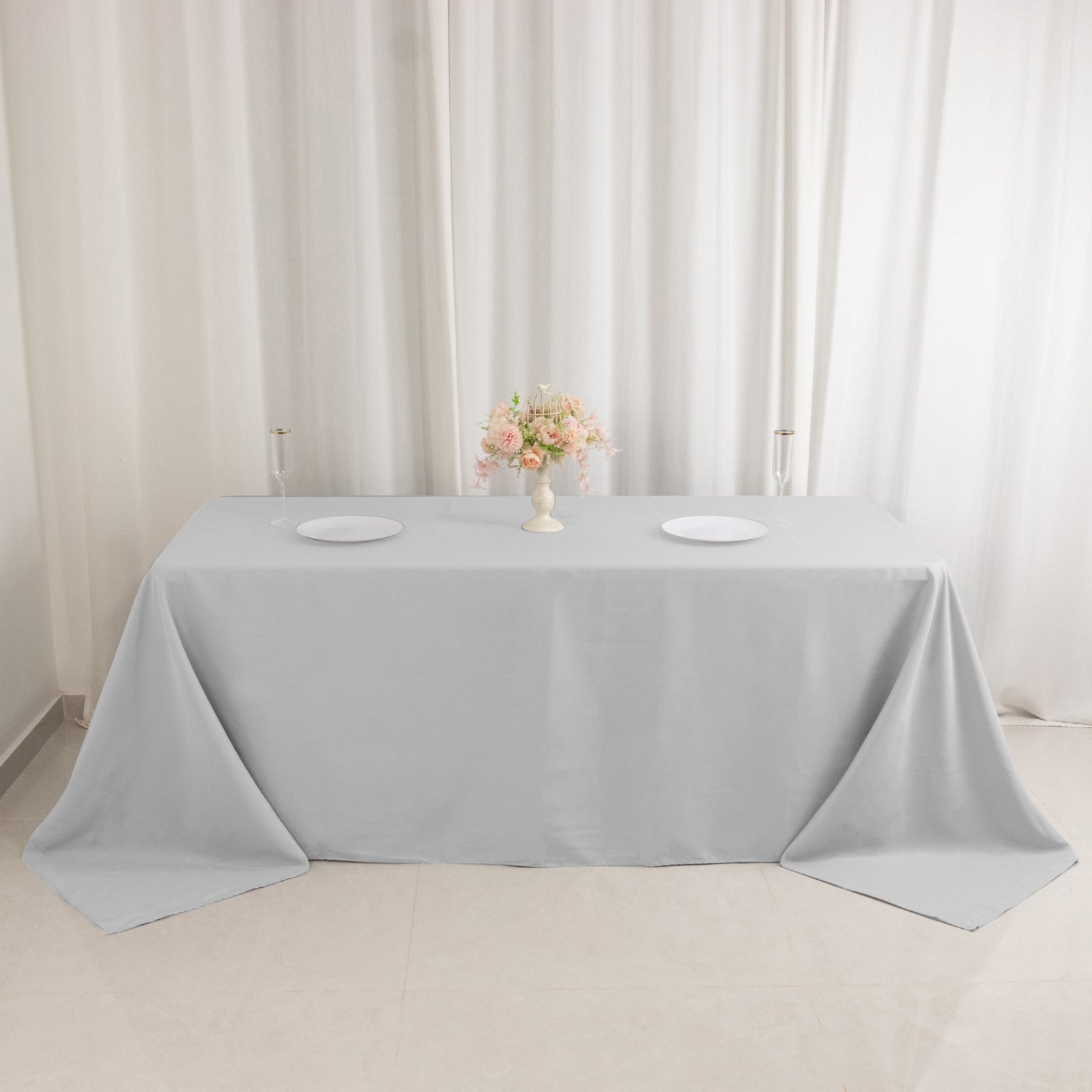 Premium Polyester 90"x132" Rectangle Tablecloth Silver - Seamless 220GSM Stain - Resistant Table Cover - Bell Racket Store