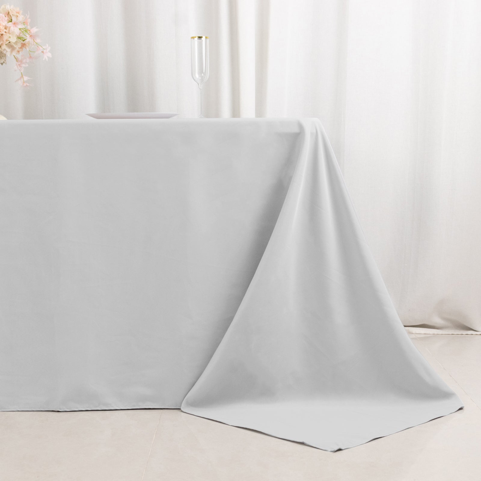 Premium Polyester 90"x132" Rectangle Tablecloth Silver - Seamless 220GSM Stain - Resistant Table Cover - Bell Racket Store