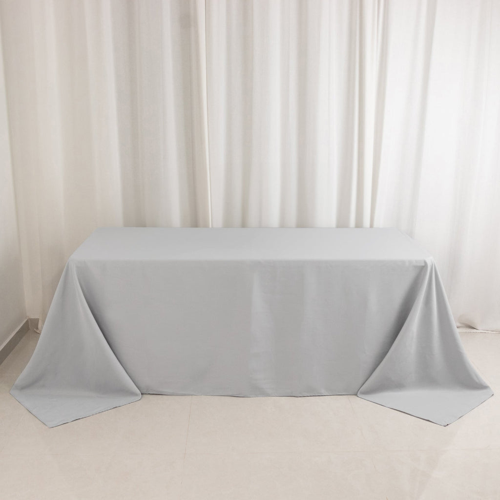 Premium Polyester 90"x132" Rectangle Tablecloth Silver - Seamless 220GSM Stain - Resistant Table Cover - Bell Racket Store