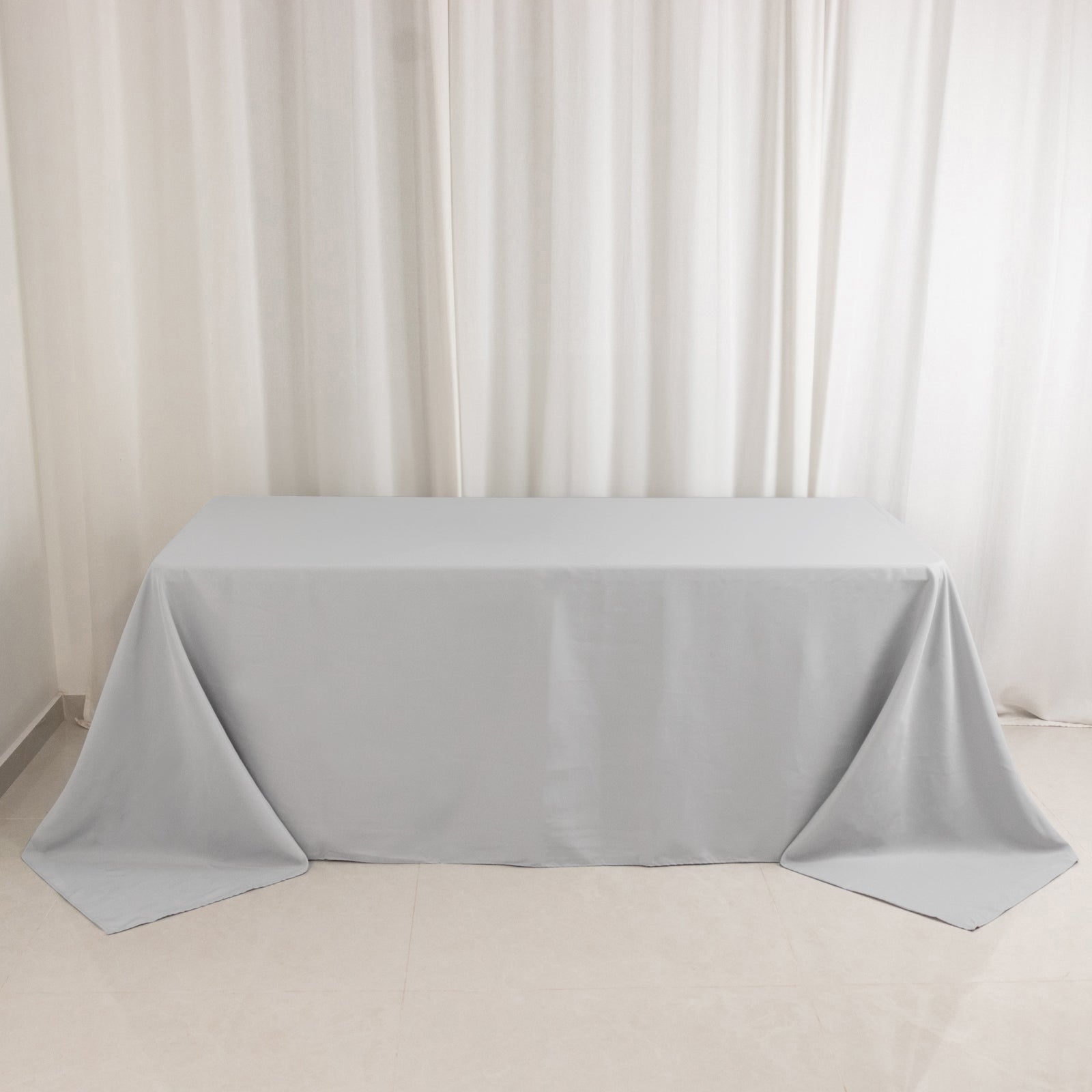 Premium Polyester 90"x132" Rectangle Tablecloth Silver - Seamless 220GSM Stain - Resistant Table Cover - Bell Racket Store