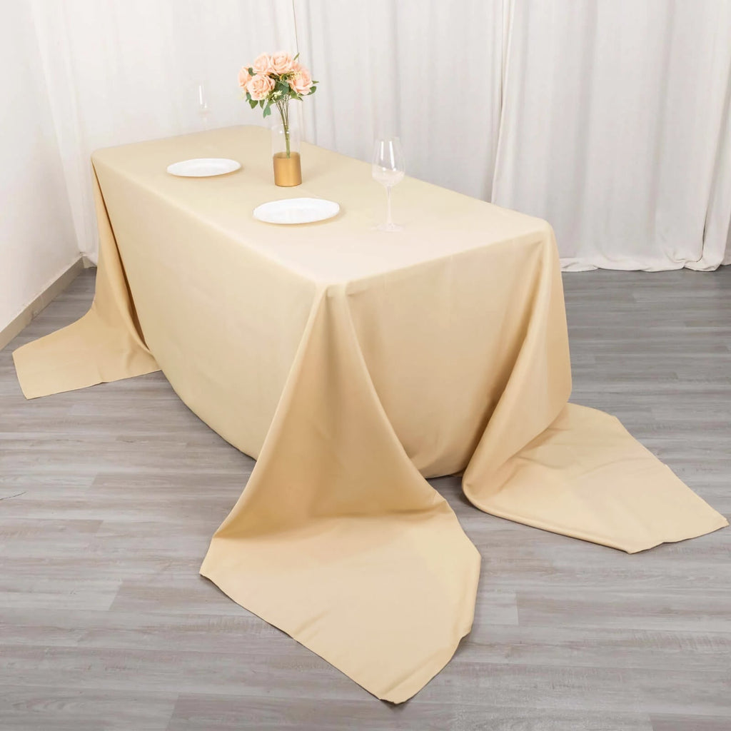 Premium Polyester 90"x156" Rectangle Tablecloth Beige - Seamless 220GSM Stain - Resistant Table Cover - Bell Racket Store