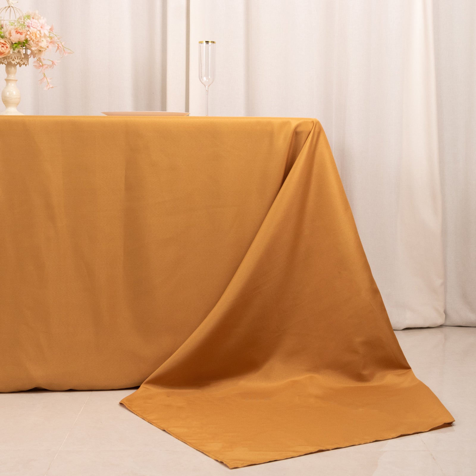 Premium Polyester 90"x156" Rectangle Tablecloth Gold - Seamless 220GSM Stain - Resistant Design for Classy Events - Bell Racket Store