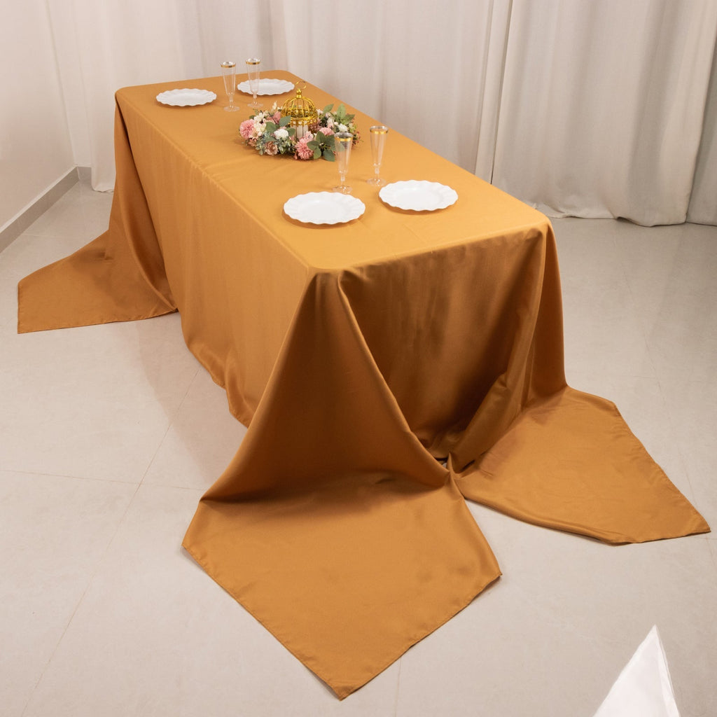 Premium Polyester 90"x156" Rectangle Tablecloth Gold - Seamless 220GSM Stain - Resistant Design for Classy Events - Bell Racket Store
