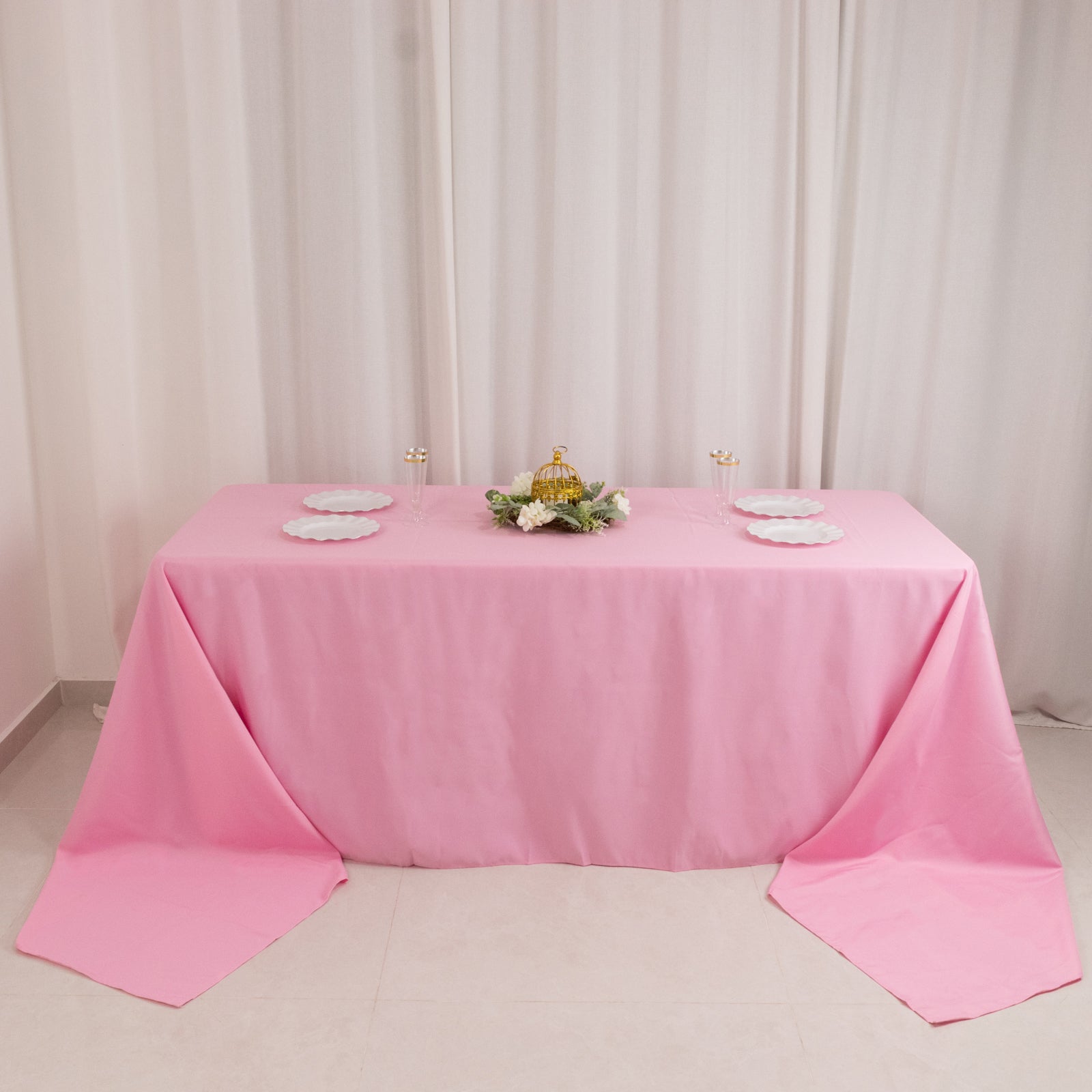 Premium Polyester 90"x156" Rectangle Tablecloth Pink - Seamless 220GSM Stain - Resistant Table Cover - Bell Racket Store