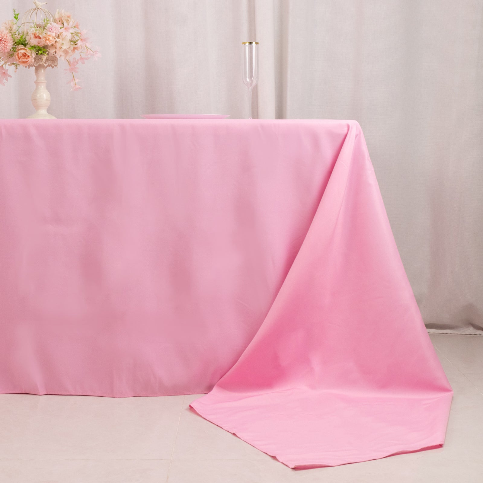 Premium Polyester 90"x156" Rectangle Tablecloth Pink - Seamless 220GSM Stain - Resistant Table Cover - Bell Racket Store