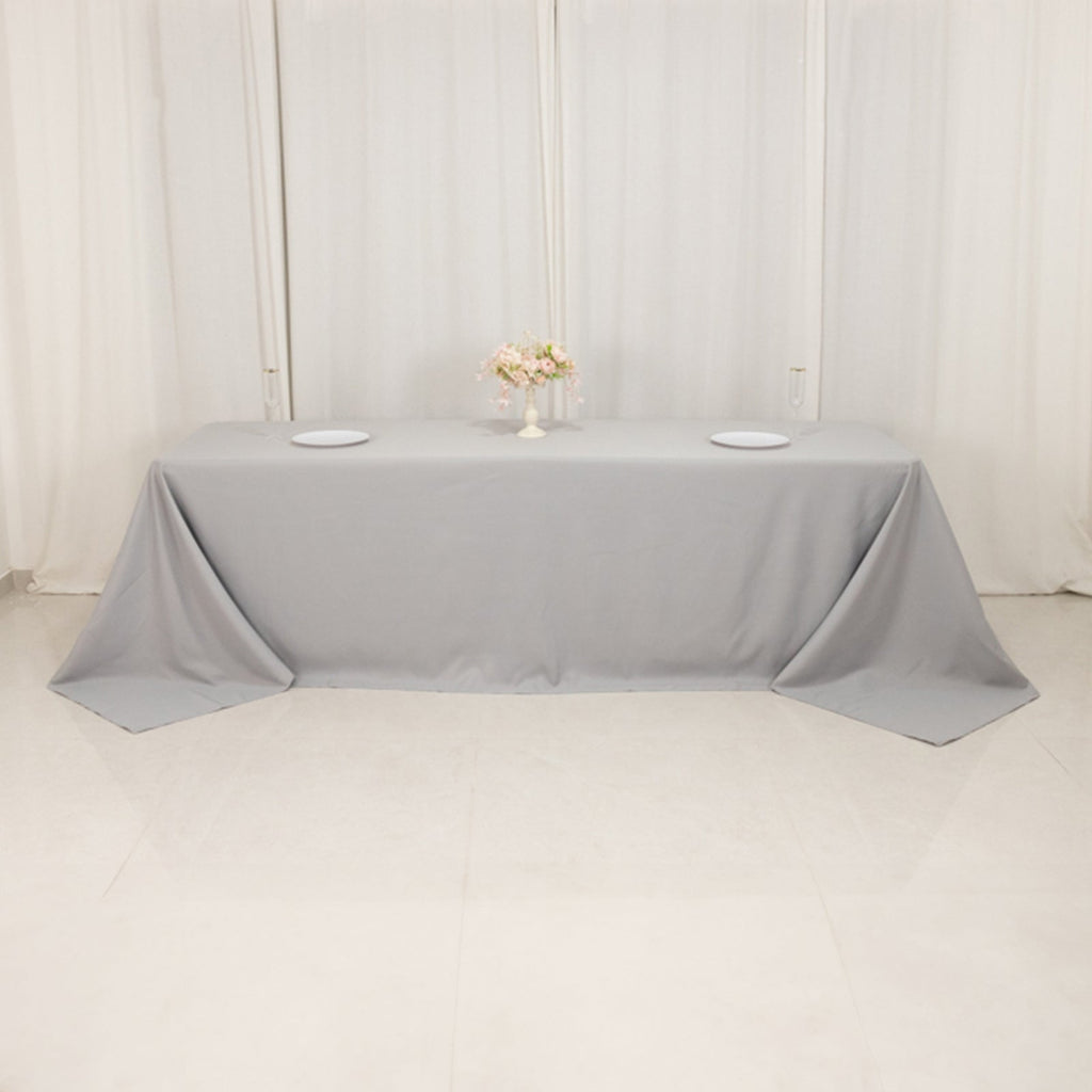 Premium Polyester 90"x156" Rectangle Tablecloth Silver - Seamless 220GSM Stain - Resistant Table Cover - Bell Racket Store