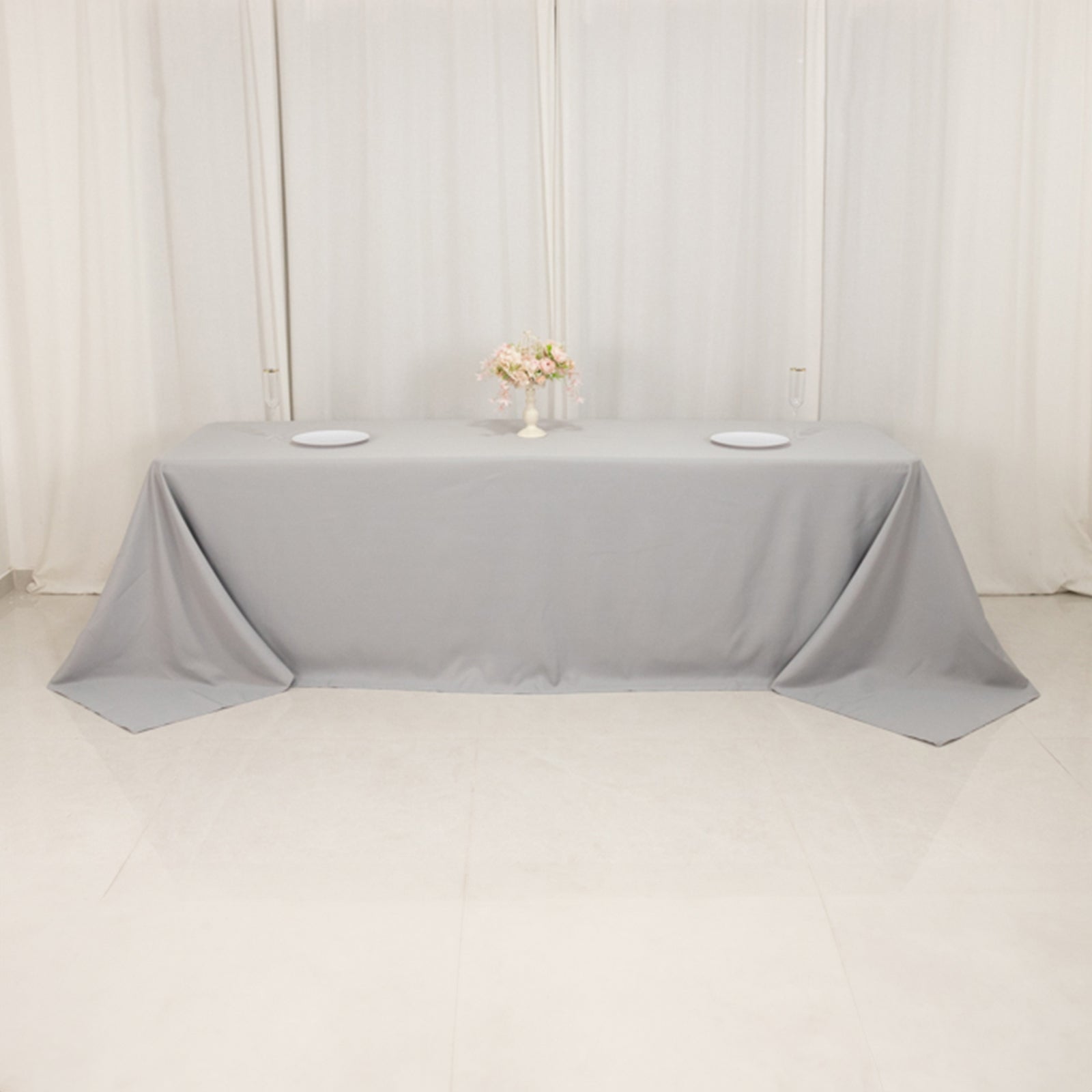 Premium Polyester 90"x156" Rectangle Tablecloth Silver - Seamless 220GSM Stain - Resistant Table Cover - Bell Racket Store