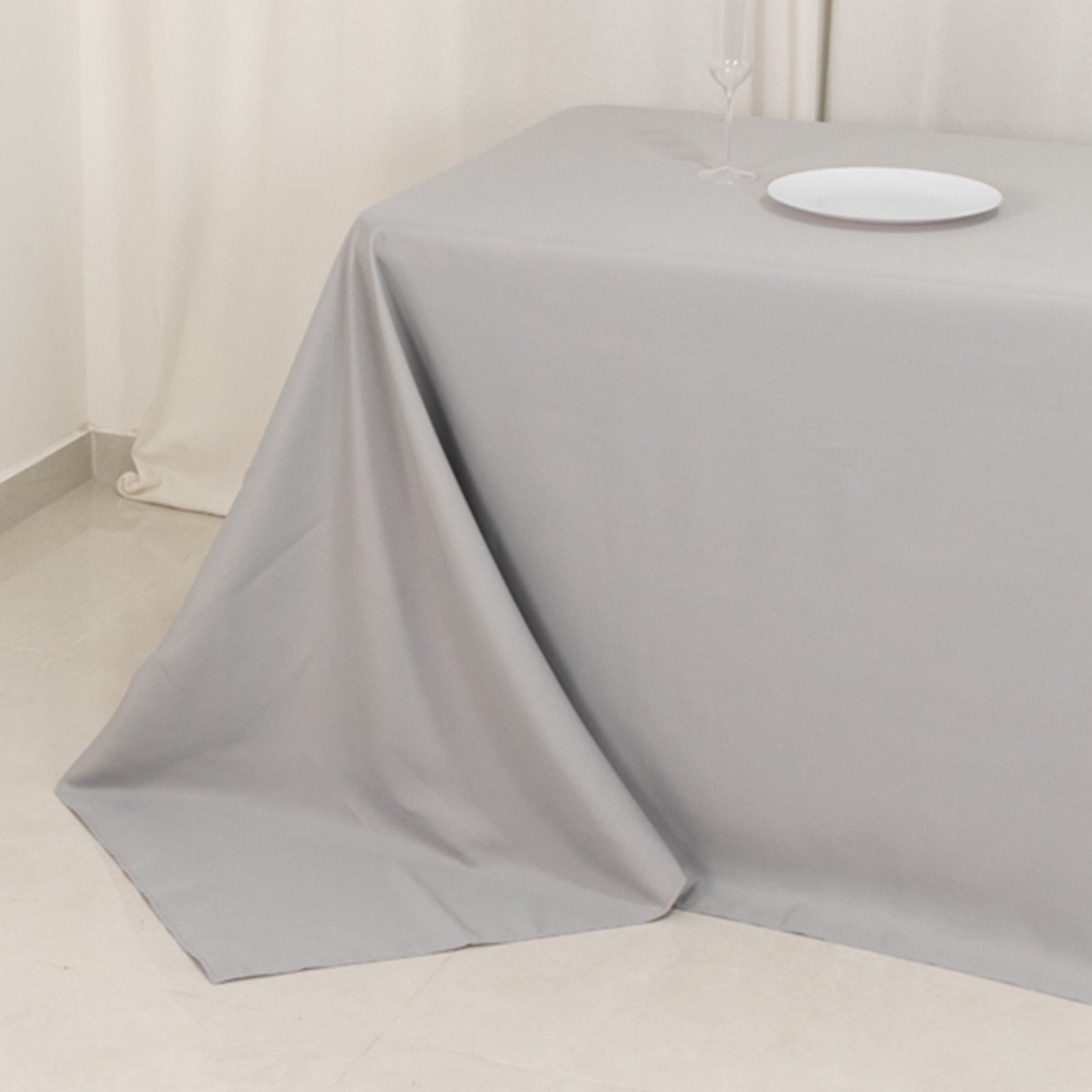 Premium Polyester 90"x156" Rectangle Tablecloth Silver - Seamless 220GSM Stain - Resistant Table Cover - Bell Racket Store