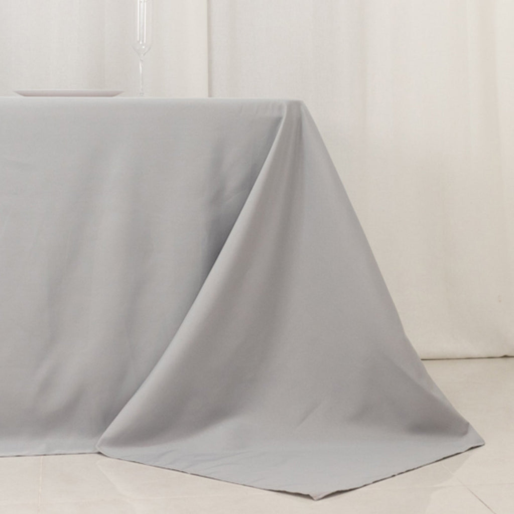 Premium Polyester 90"x156" Rectangle Tablecloth Silver - Seamless 220GSM Stain - Resistant Table Cover - Bell Racket Store