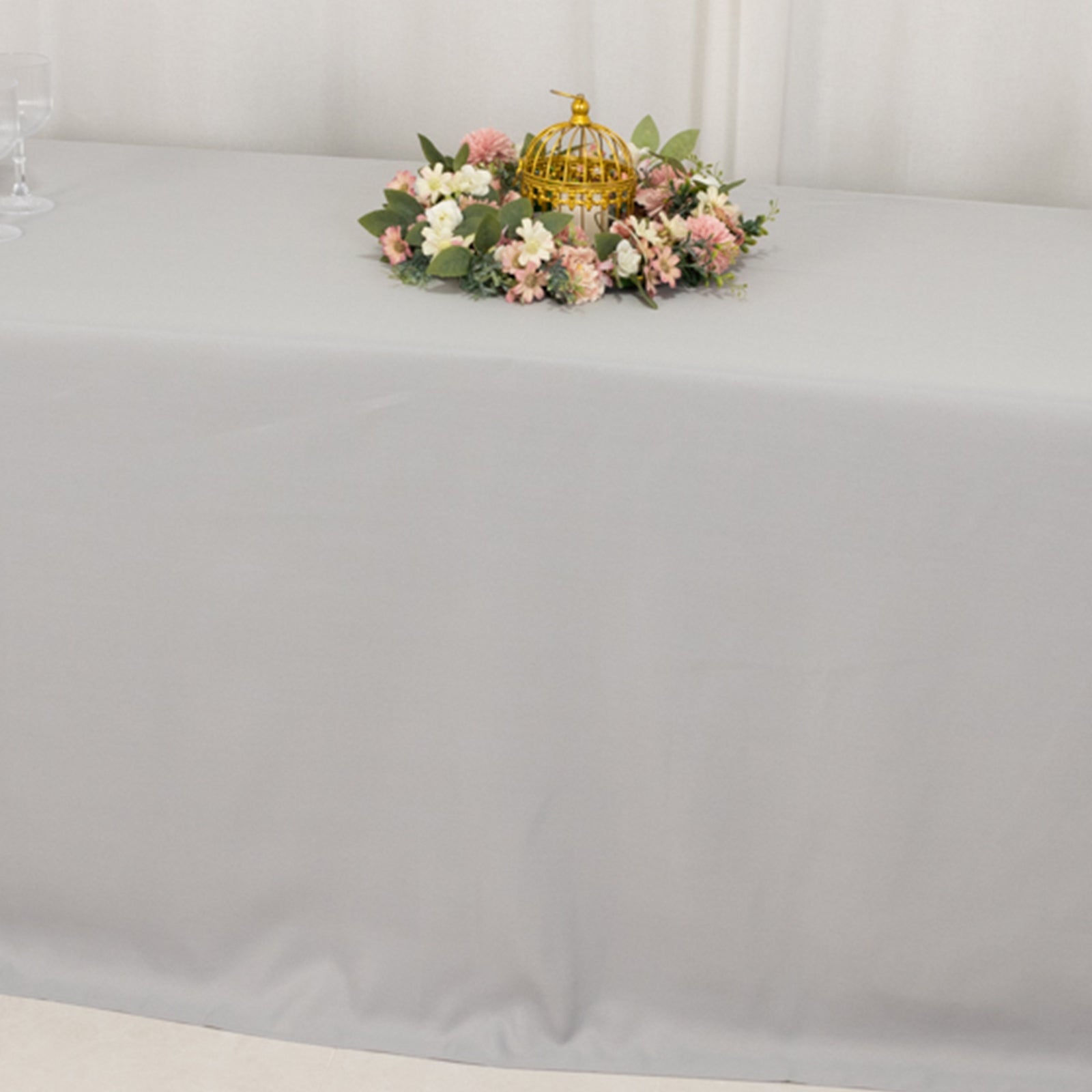 Premium Polyester 90"x156" Rectangle Tablecloth Silver - Seamless 220GSM Stain - Resistant Table Cover - Bell Racket Store