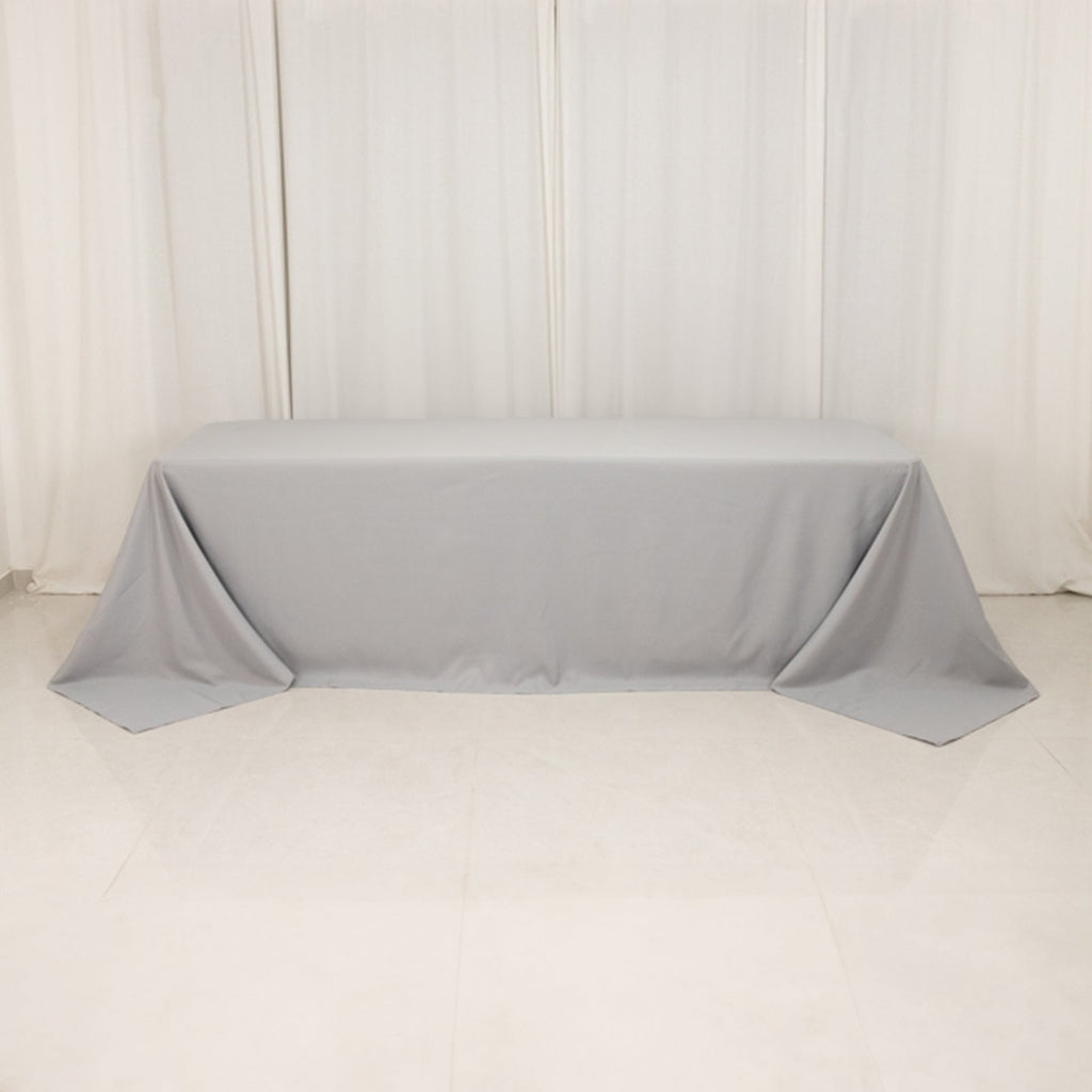 Premium Polyester 90"x156" Rectangle Tablecloth Silver - Seamless 220GSM Stain - Resistant Table Cover - Bell Racket Store