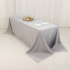 Premium Polyester 90"x156" Rectangle Tablecloth Silver - Seamless 220GSM Stain - Resistant Table Cover - Bell Racket Store