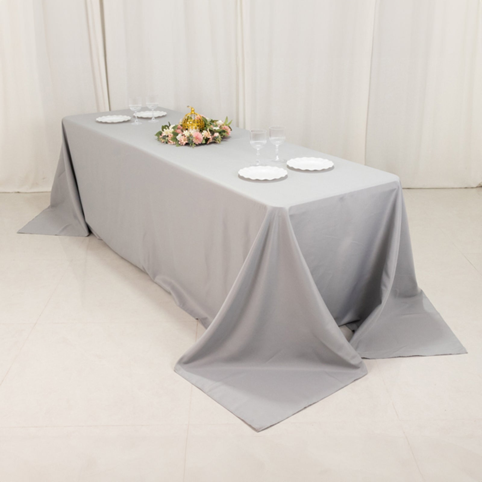 Premium Polyester 90"x156" Rectangle Tablecloth Silver - Seamless 220GSM Stain - Resistant Table Cover - Bell Racket Store