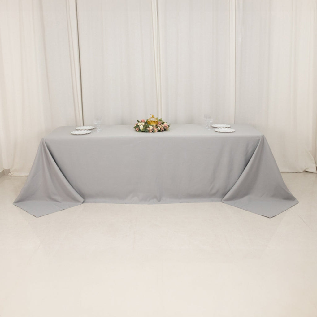 Premium Polyester 90"x156" Rectangle Tablecloth Silver - Seamless 220GSM Stain - Resistant Table Cover - Bell Racket Store