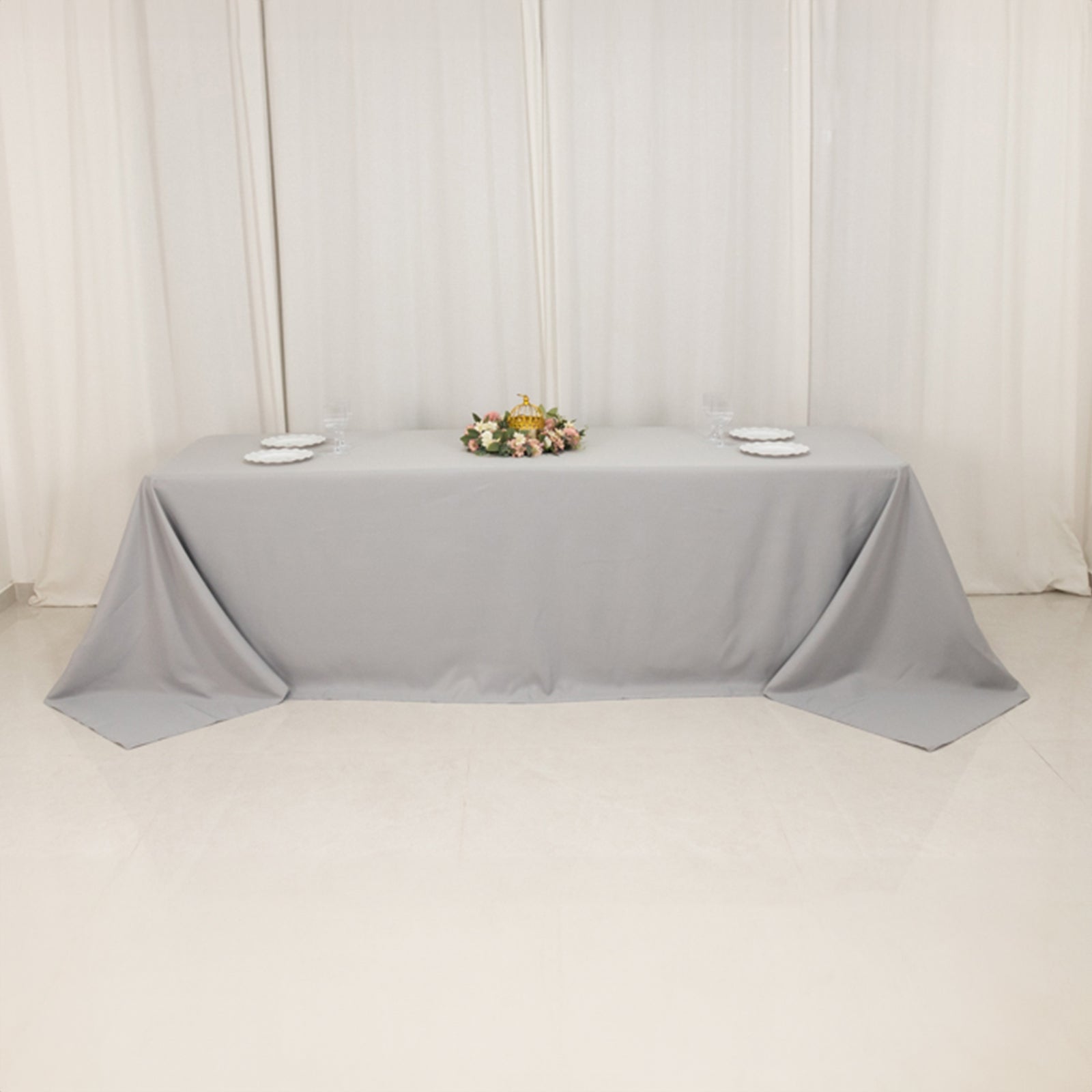 Premium Polyester 90"x156" Rectangle Tablecloth Silver - Seamless 220GSM Stain - Resistant Table Cover - Bell Racket Store