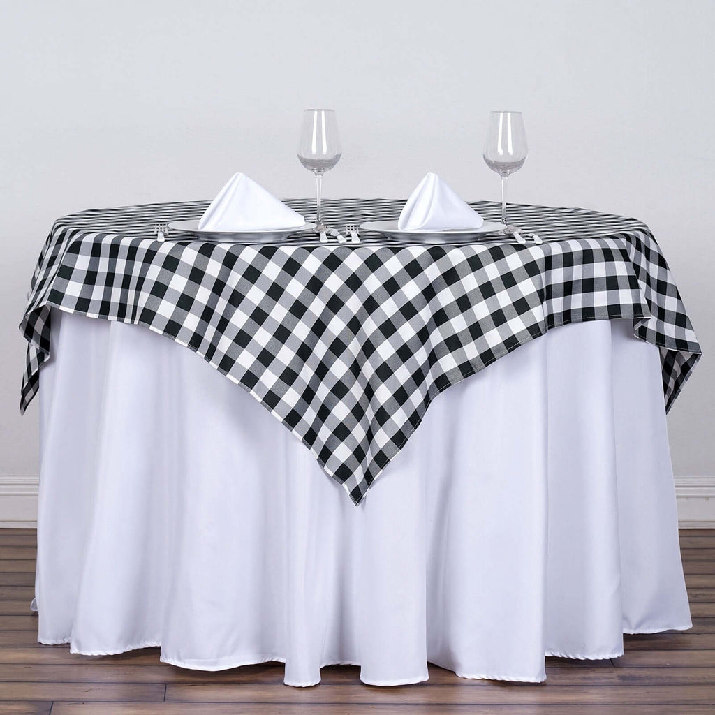 Polyester 54"x54" Square Tablecloth White/Black - Checkered Buffalo Plaid Design for Casual Table Settings