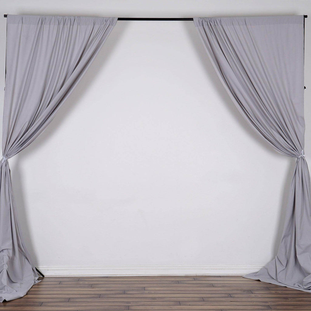 2 Pack Silver Scuba Polyester Event Curtain Drapes, Durable Flame Resistant Backdrop Event Panels Wrinkle Free with Rod Pockets - 10ftx10ft