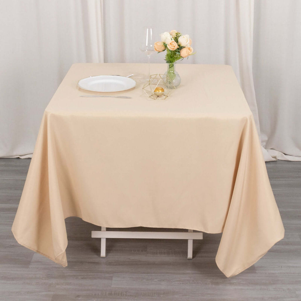 Premium Polyester Square Tablecloth 70"x70" Beige 220GSM Wrinkle - Resistant Table Cover - Bell Racket Store
