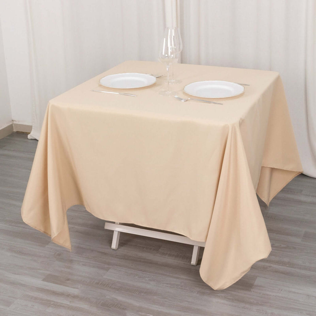 Premium Polyester Square Tablecloth 70"x70" Beige 220GSM Wrinkle - Resistant Table Cover - Bell Racket Store
