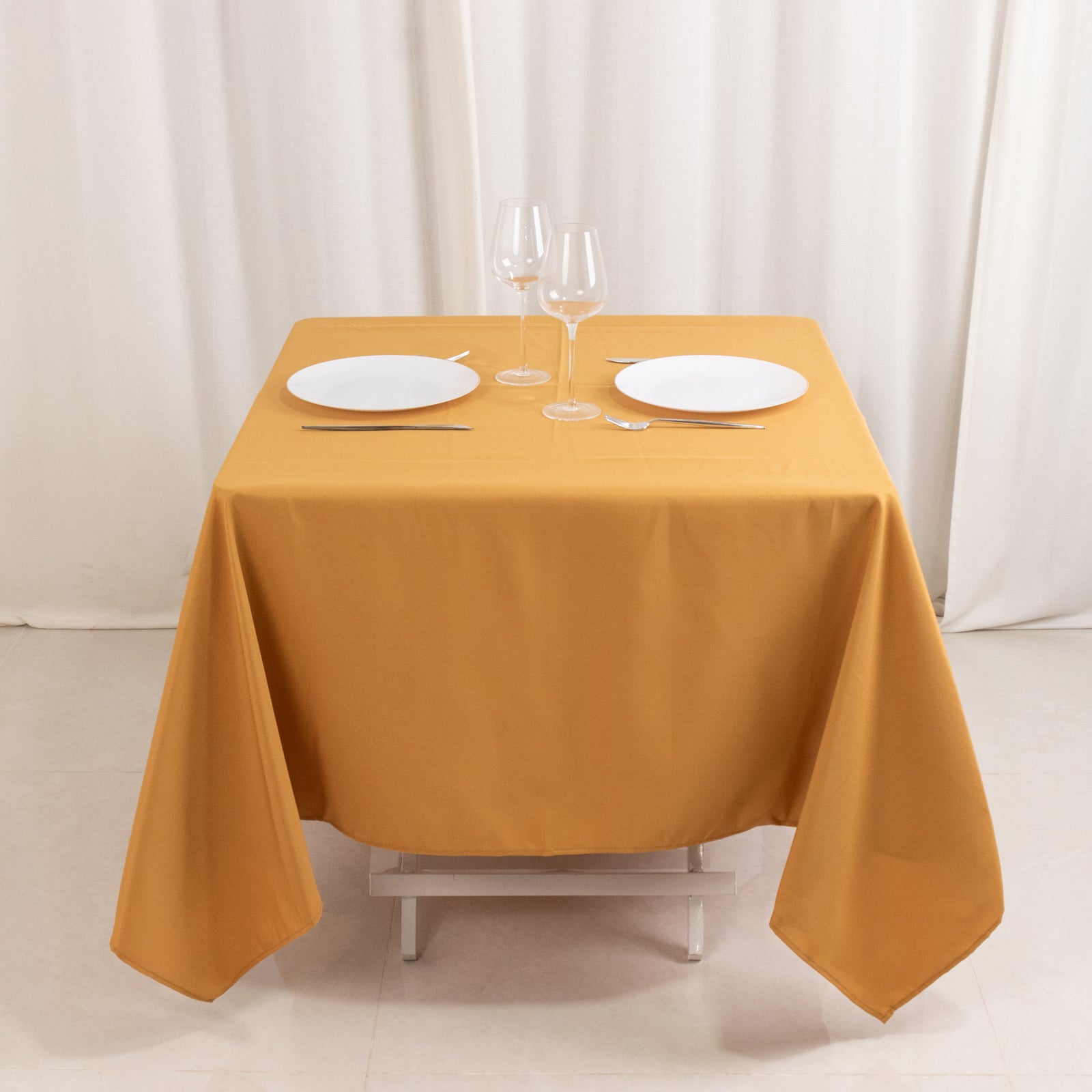 Premium Polyester Square Tablecloth 70"x70" Gold 220GSM Wrinkle - Resistant Table Cover for Stylish Gatherings - Bell Racket Store