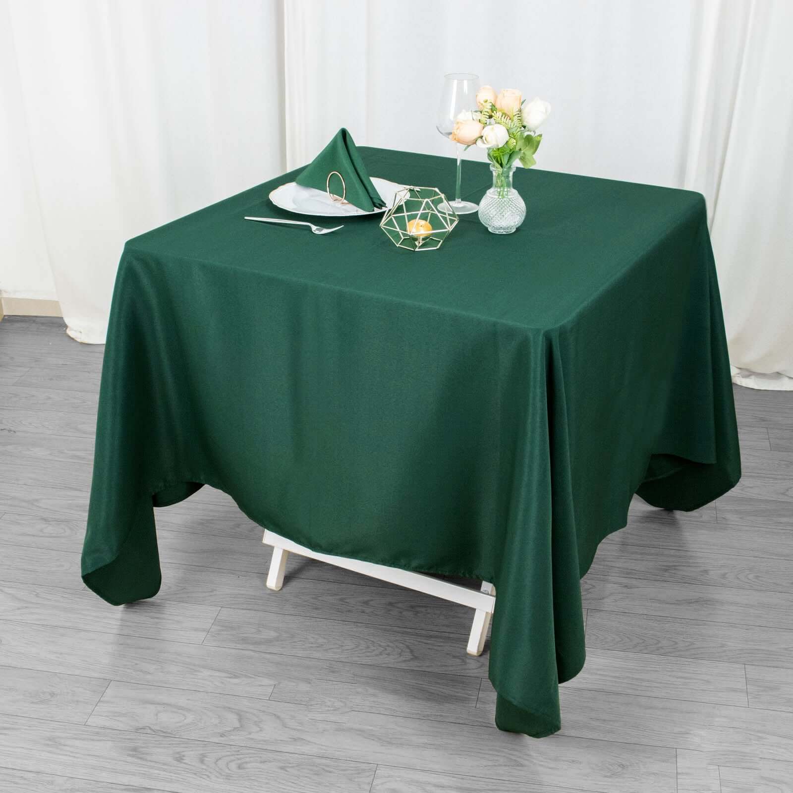 Premium Polyester Square Tablecloth 70"x70" Hunter Emerald Green 220GSM Wrinkle - Resistant Table Cover - Bell Racket Store