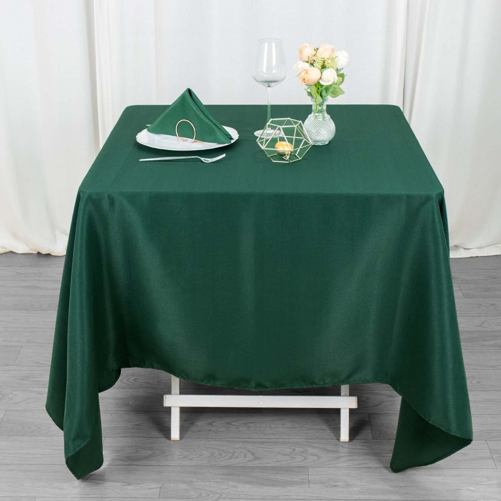 Premium Polyester Square Tablecloth 70"x70" Hunter Emerald Green 220GSM Wrinkle - Resistant Table Cover - Bell Racket Store