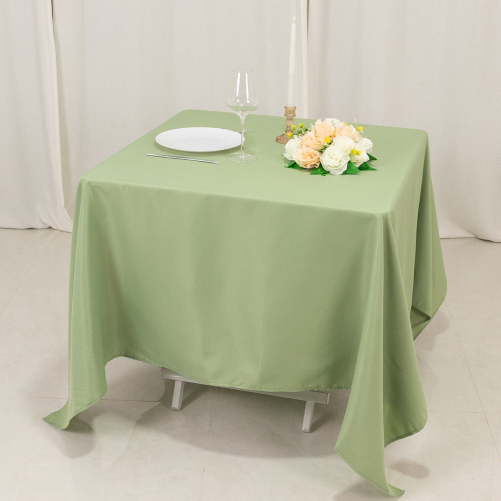 Premium Polyester Square Tablecloth 70"x70" Sage Green 220GSM Wrinkle - Resistant Table Cover - Bell Racket Store