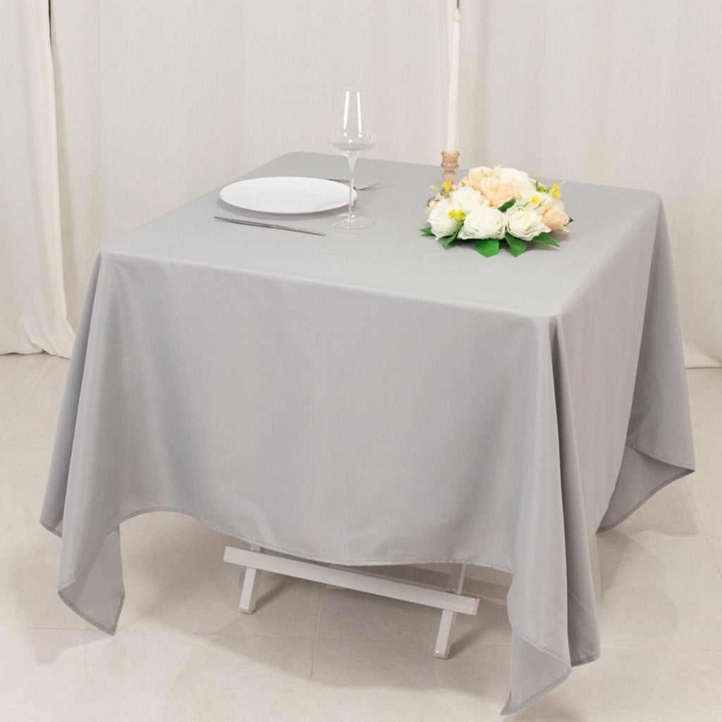 Premium Polyester Square Tablecloth 70"x70" Silver 220GSM Wrinkle - Resistant Table Cover - Bell Racket Store