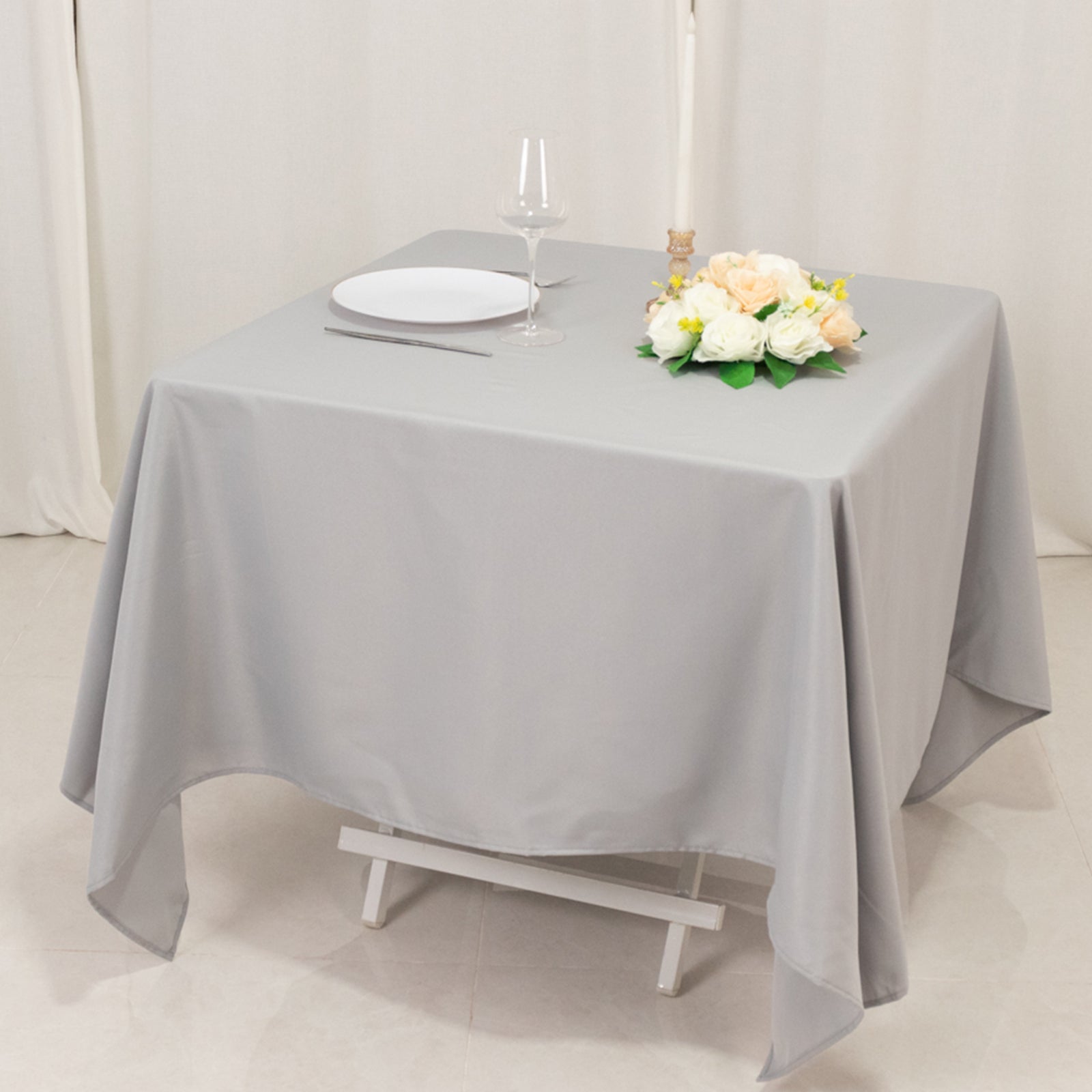 Premium Polyester Square Tablecloth 70"x70" Silver 220GSM Wrinkle - Resistant Table Cover - Bell Racket Store