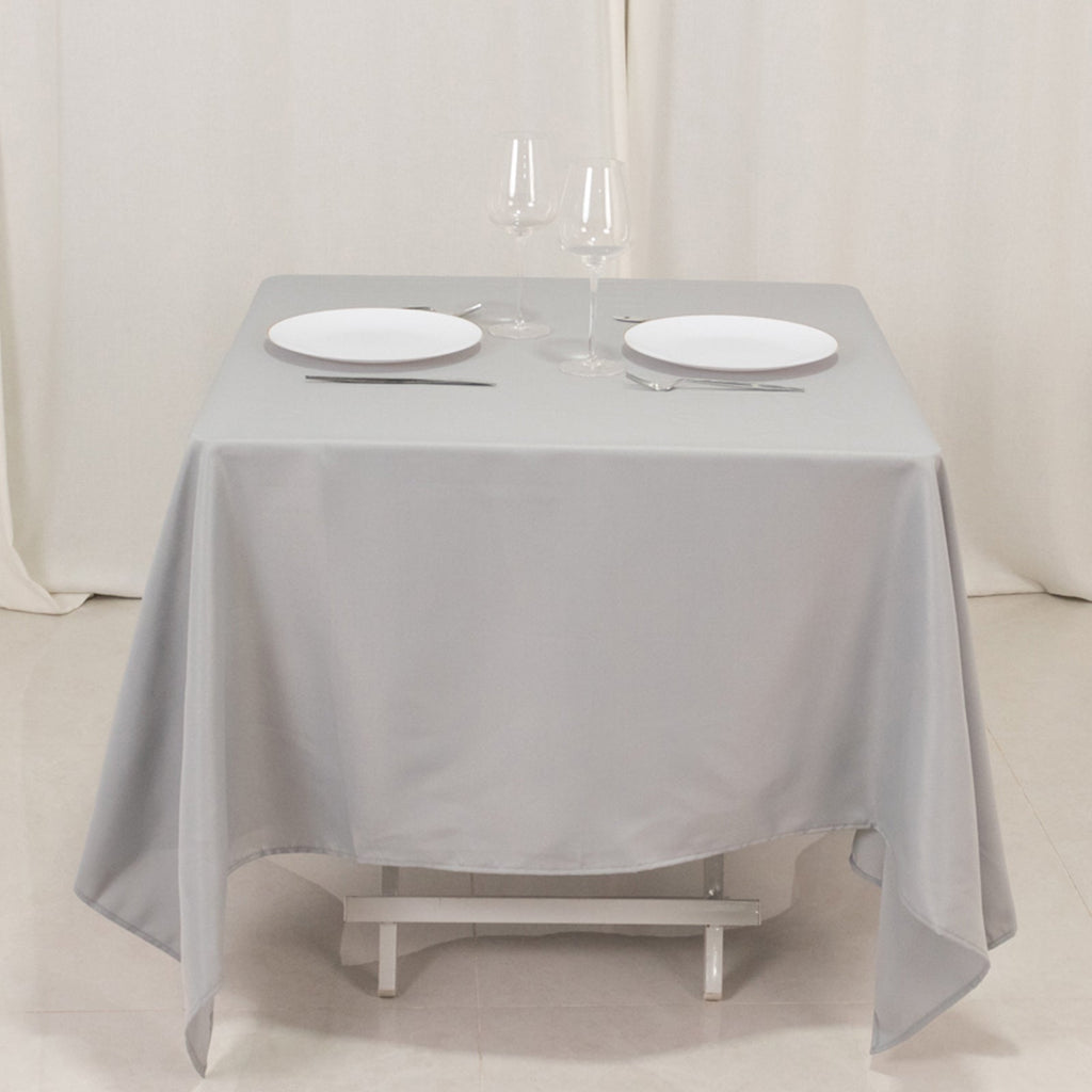 Premium Polyester Square Tablecloth 70"x70" Silver 220GSM Wrinkle - Resistant Table Cover - Bell Racket Store