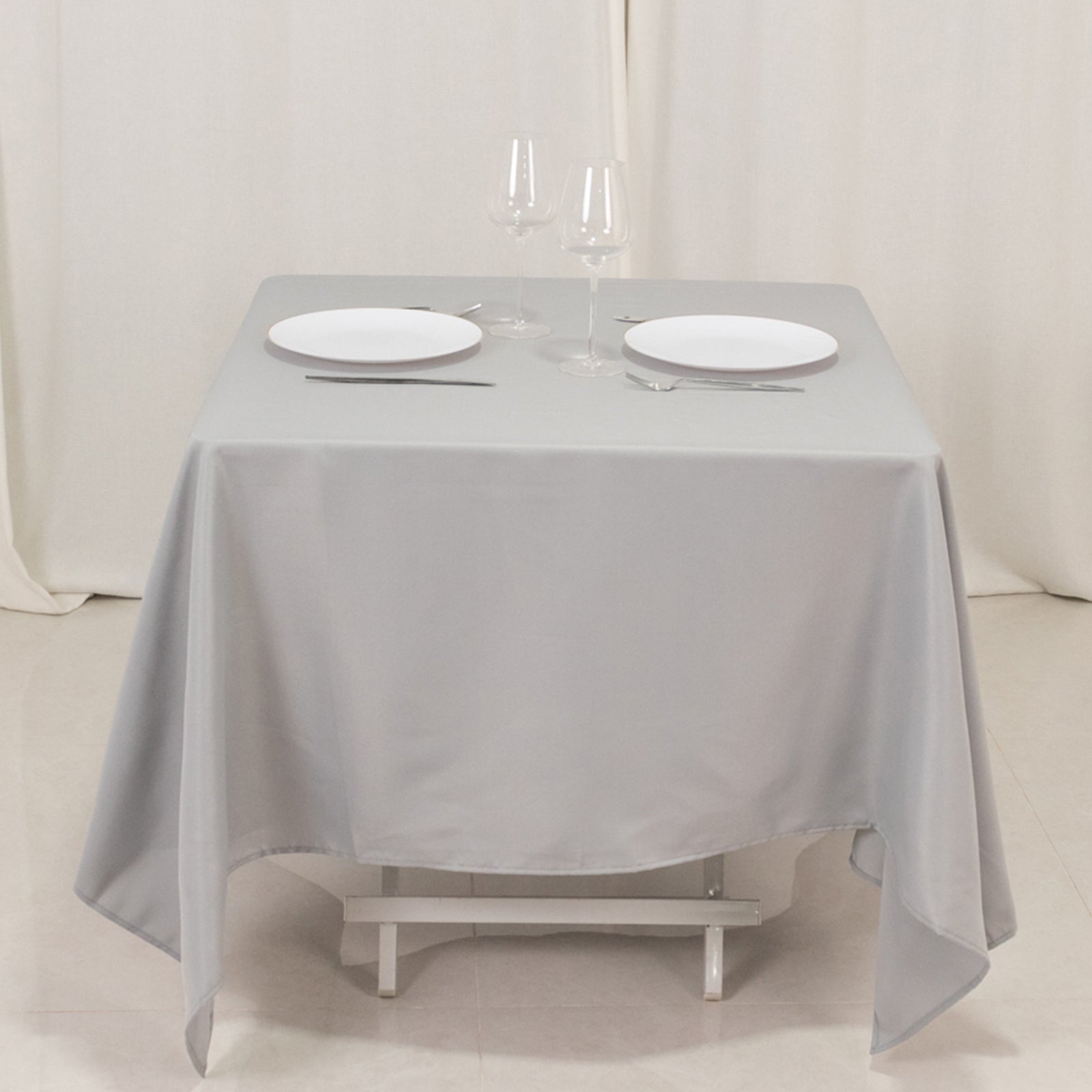 Premium Polyester Square Tablecloth 70"x70" Silver 220GSM Wrinkle - Resistant Table Cover - Bell Racket Store
