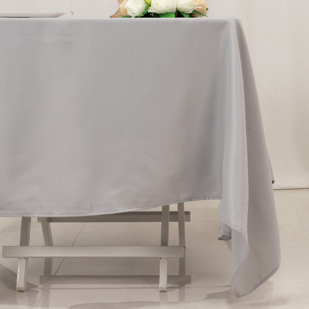 Premium Polyester Square Tablecloth 70"x70" Silver 220GSM Wrinkle - Resistant Table Cover - Bell Racket Store