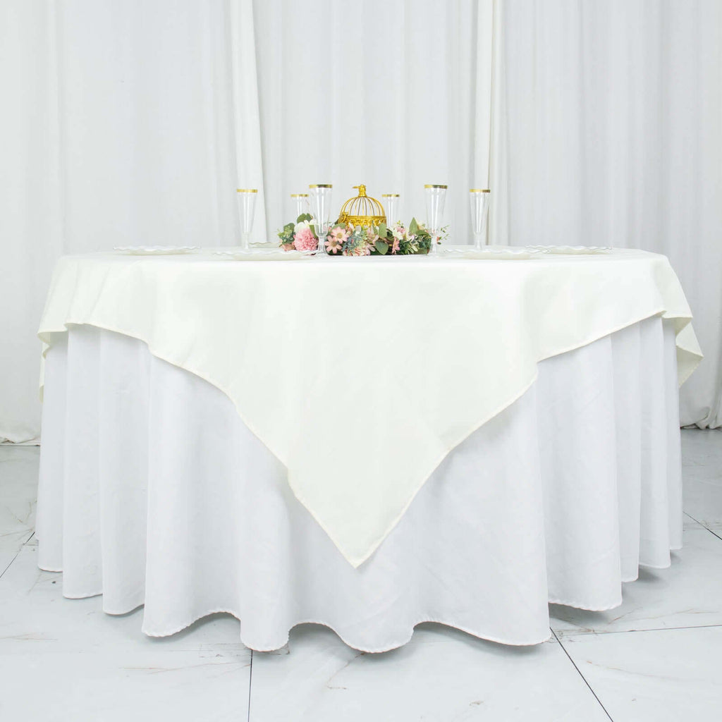Premium Polyester 70"x70" Table Overlay Square Tablecloth Ivory 220GSM Wrinkle-Resistant Table Cover