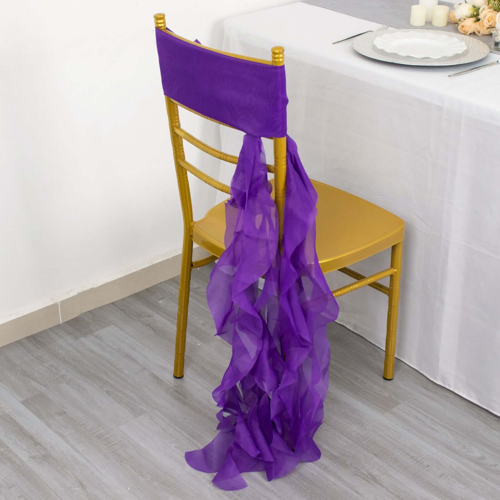 Chiffon Chair Sash with Curly Design Purple - Stylish Chair Decorations