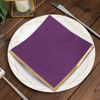 50-Pack Paper Beverage Napkins with Gold Foil Edge Purple - Disposable 2 Ply Cocktail Napkins for Events 6.5"x6.5"