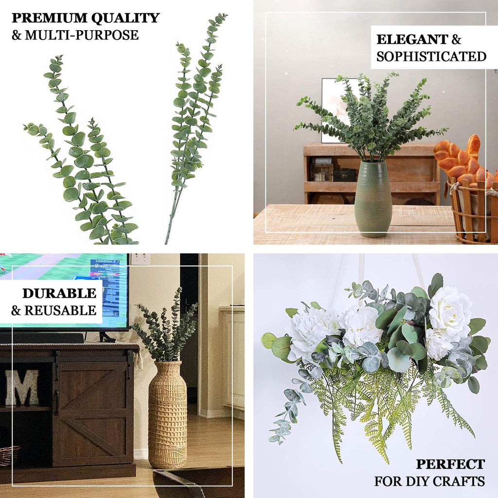 3 Bushes 30" Frosted Green Artificial Eucalyptus Branches Faux Plant