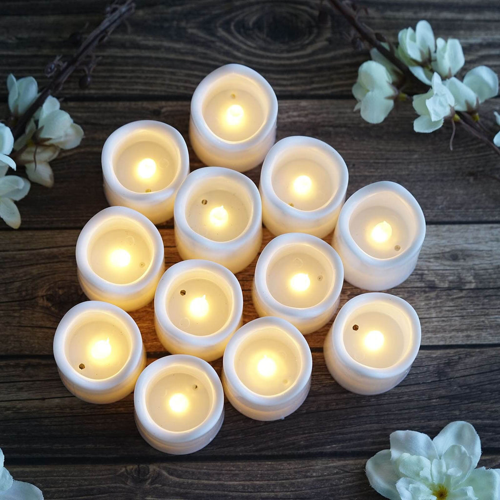 12-Pack LED Votive Candles Classic White Design - Reusable Flameless Battery Operated Lights