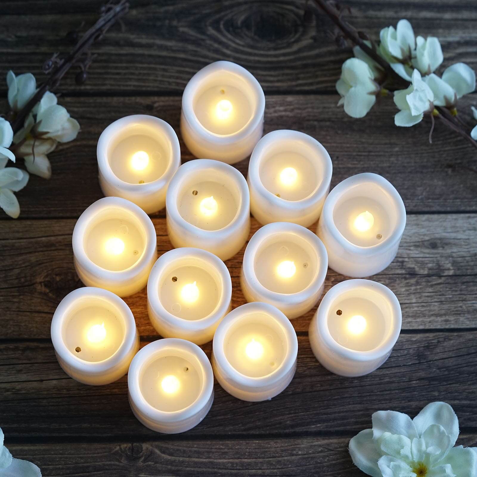 12-Pack LED Votive Candles Classic White Design - Reusable Flameless Battery Operated Lights