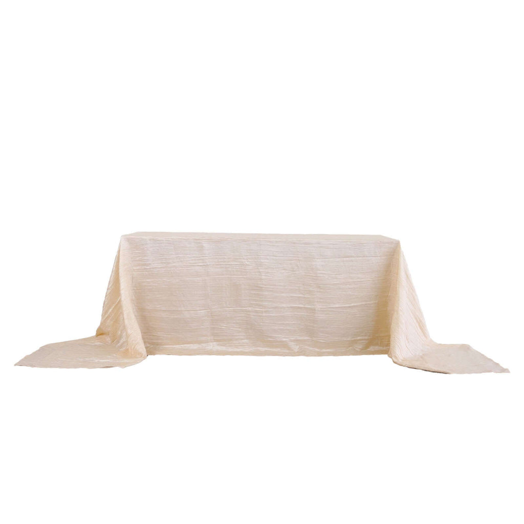 Taffeta 90"x156" Rectangle Tablecloth Beige - Accordion Crinkle Seamless Table Cover